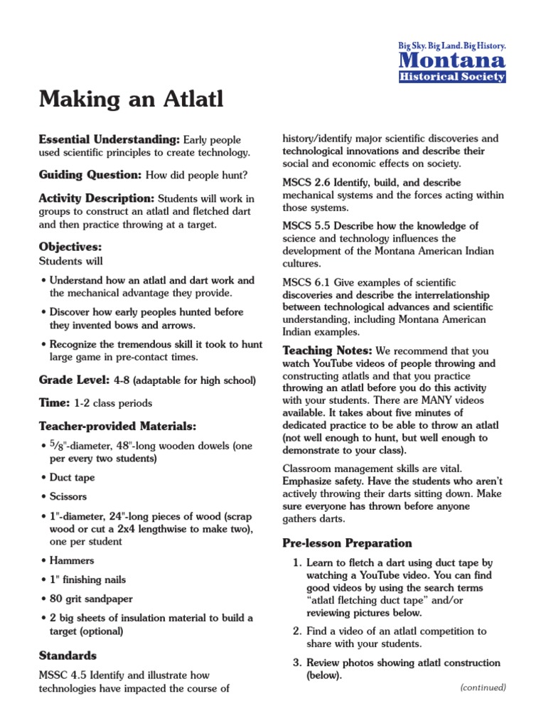 Making An Atlatl: Essential Understanding: Guiding Question: Activity ...