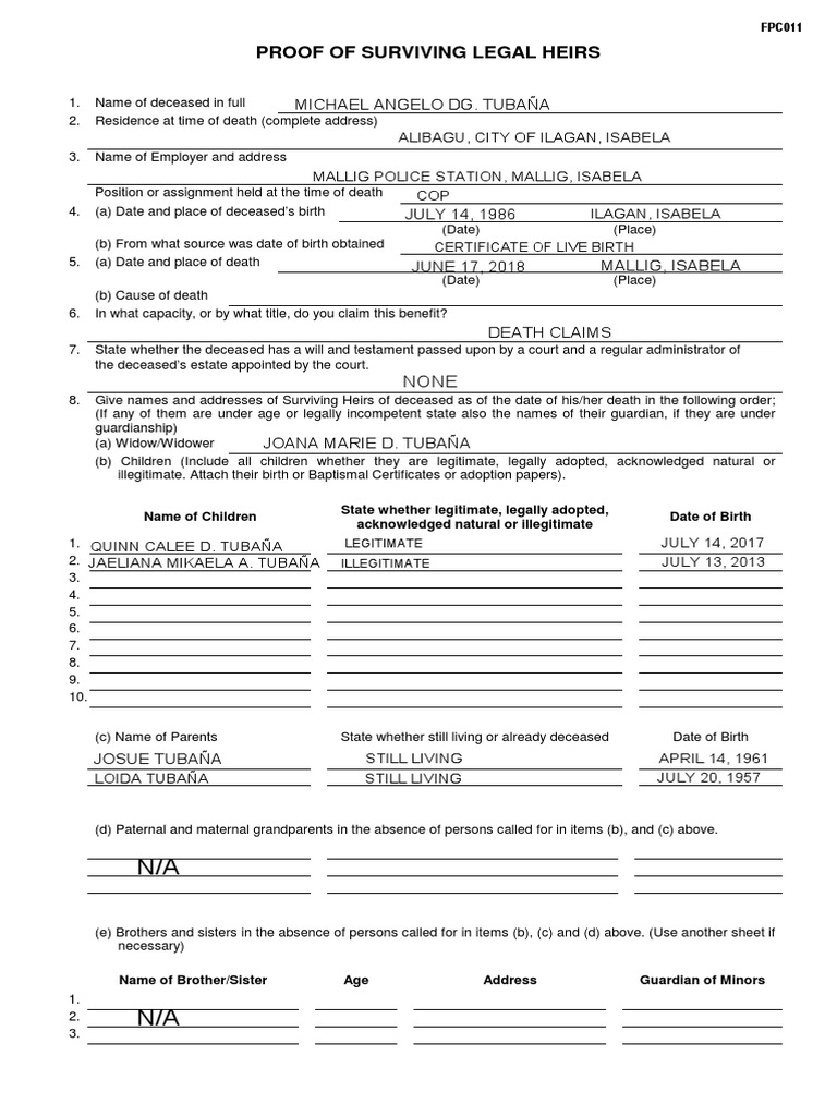 FPC011 Proof of Surviving Legal Heirs PDF Legal Guardian Notary