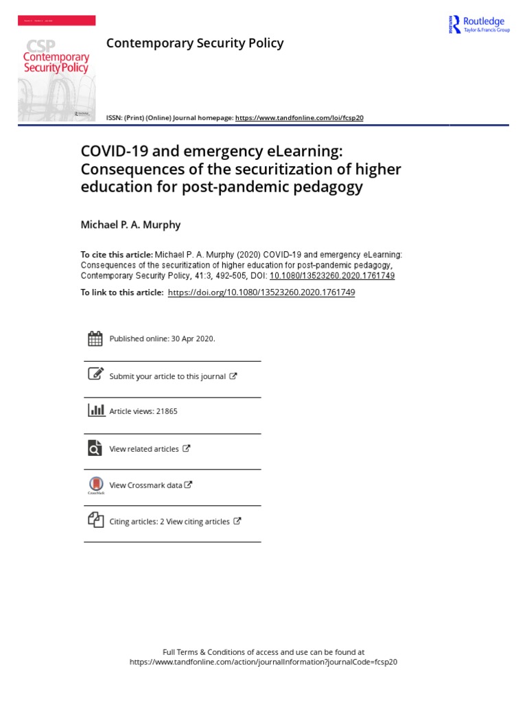 COVID 19 and Emergency Elearning Consequences of The Securitization of ...