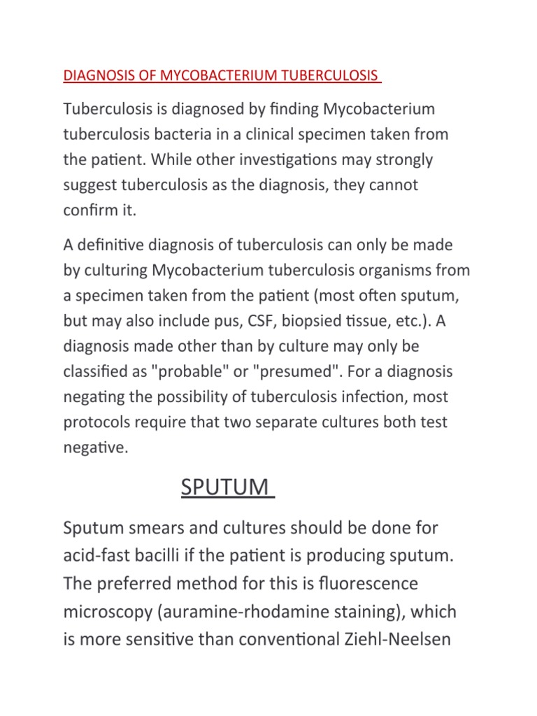 DIAGNOSIS OF MYCOBACTERIUM TUBERCULOSIS Office | PDF | Mycobacterium ...