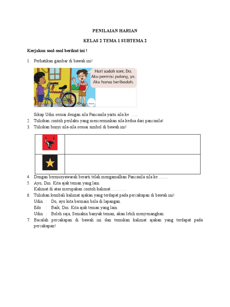 Kelas 2 Tema 1 Subtema 2 | PDF