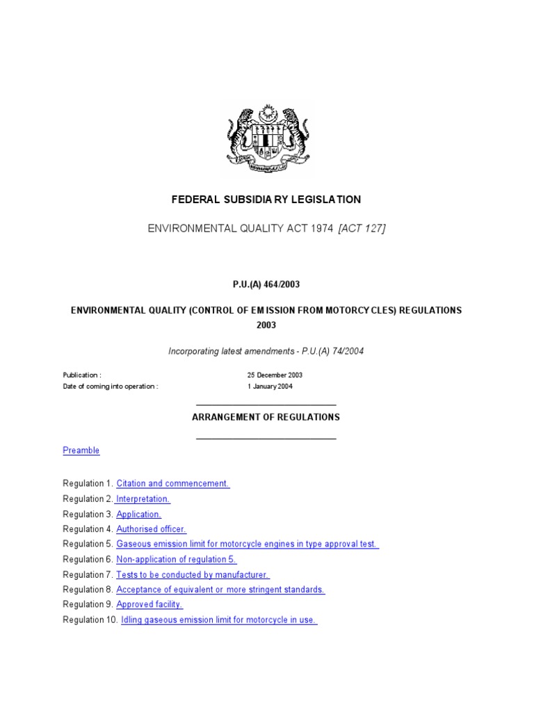 Environmental Quality (Control of Emission From Motorcycles