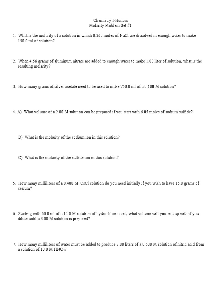 Molarity Prob - Set.11 | PDF