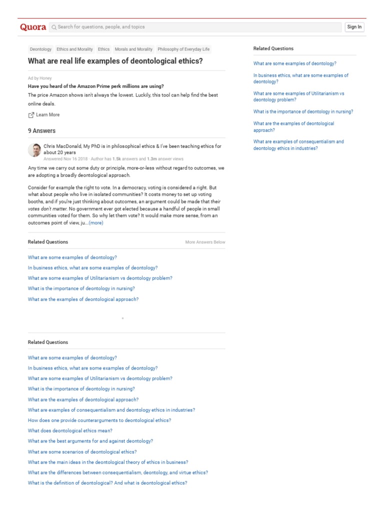 Www Quora Com What Are Real Life Examples Of Deontological Ethics Pdf Utilitarianism Metaphysics