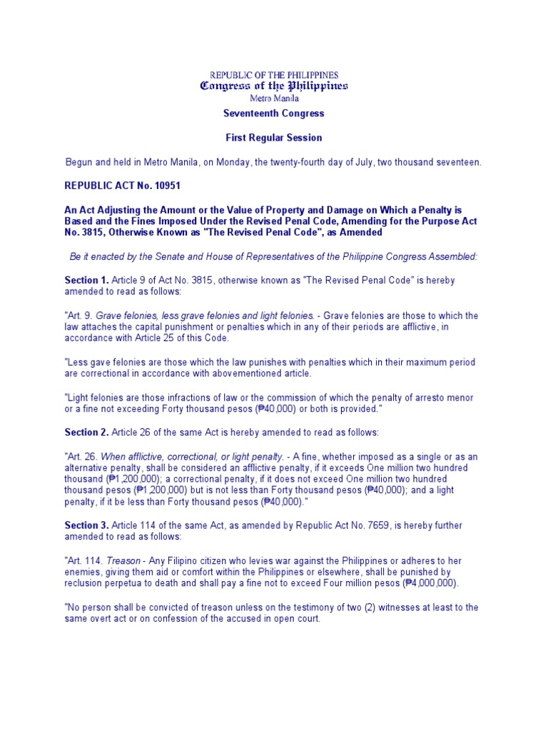 Amendments to the Revised Penal Code | PDF | Forgery | Treason
