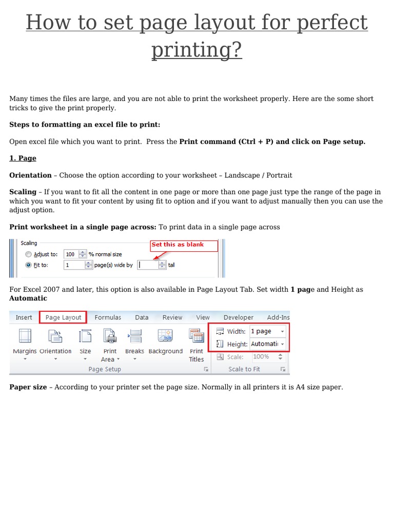 How To Set Page Layout For Perfect Printing | PDF