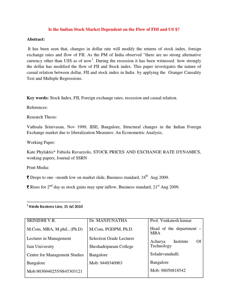 Is India Stock Market Dependent On Flow of FDI and US | PDF | Science ...