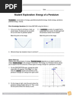 Student Exploration: Energy of A Pendulum