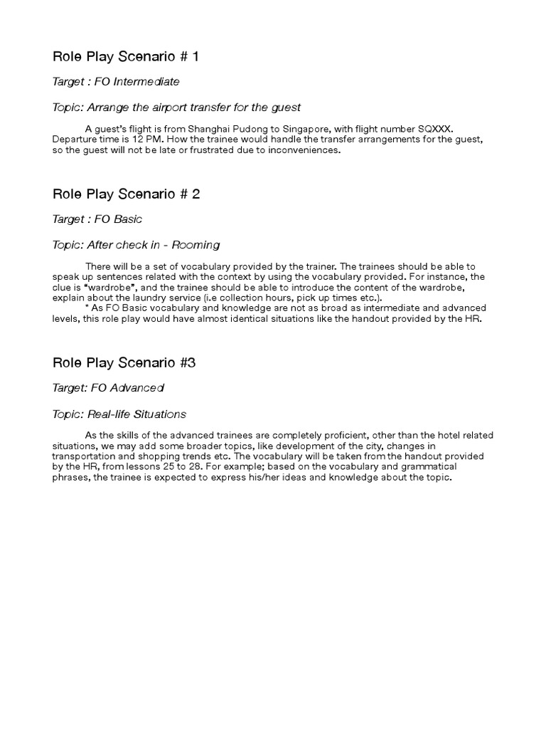 Front Office Role Play Scenarios | PDF