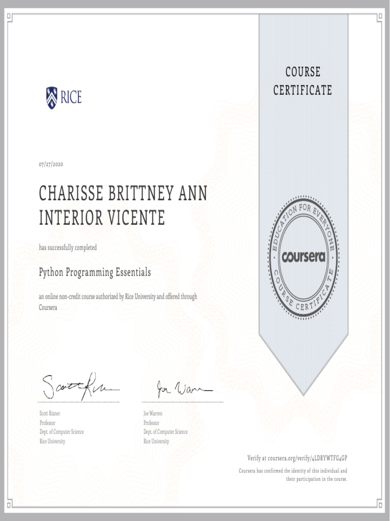 Python Programming Essentials Certificate | PDF | Computing And ...