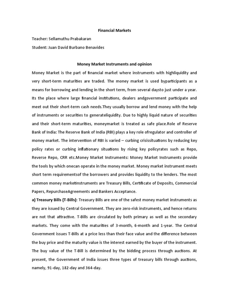 Money Market | PDF | Money Market Fund | Repurchase Agreement
