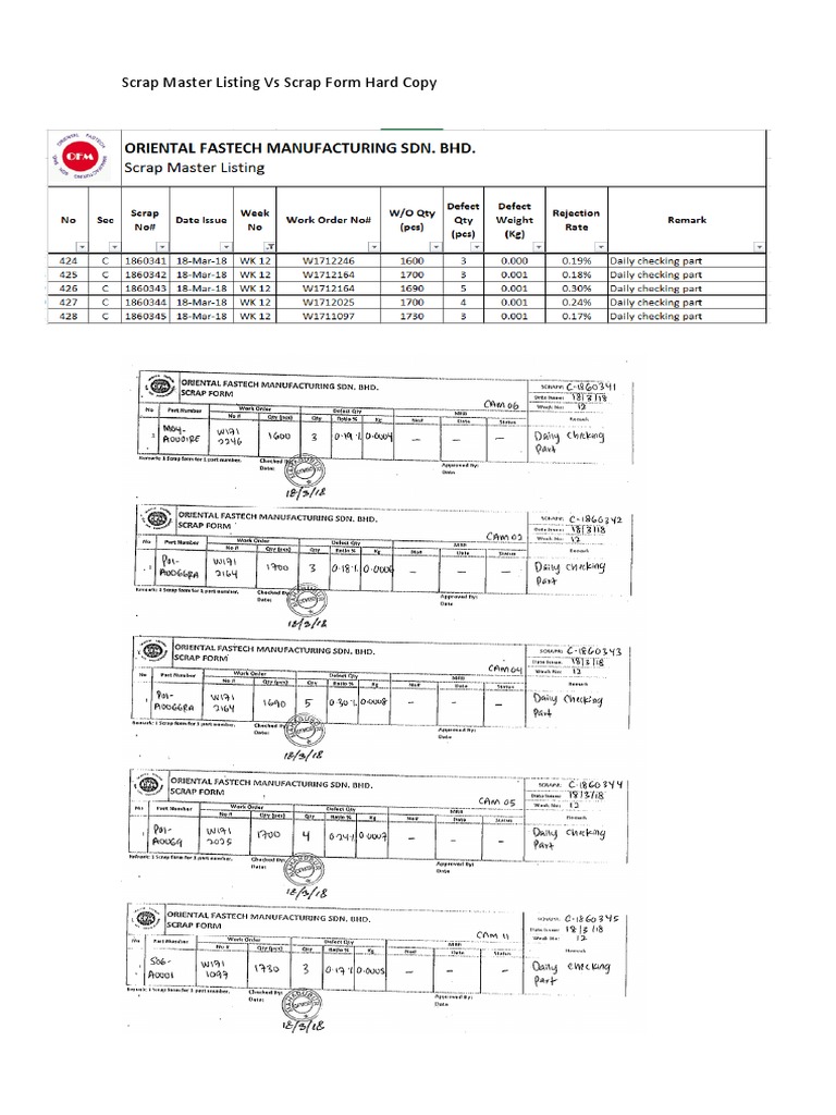Scrap Master Listing vs. Hard Copy Form | PDF