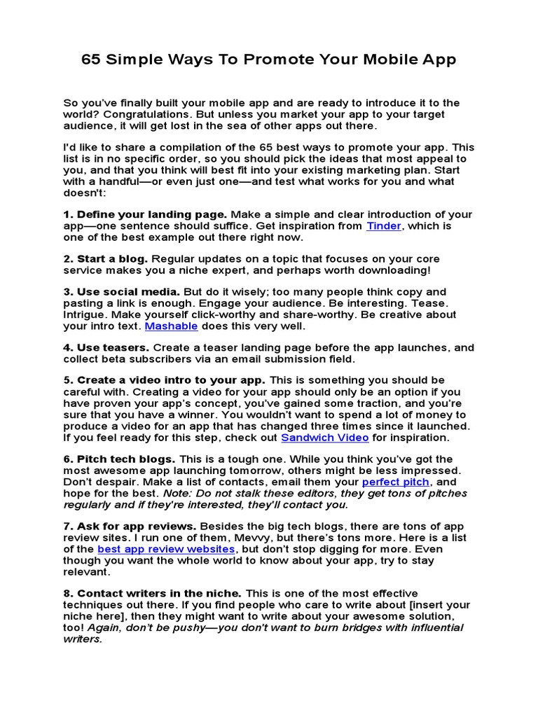 65 Ways To Promote Your App | PDF | Mobile App | Social Media