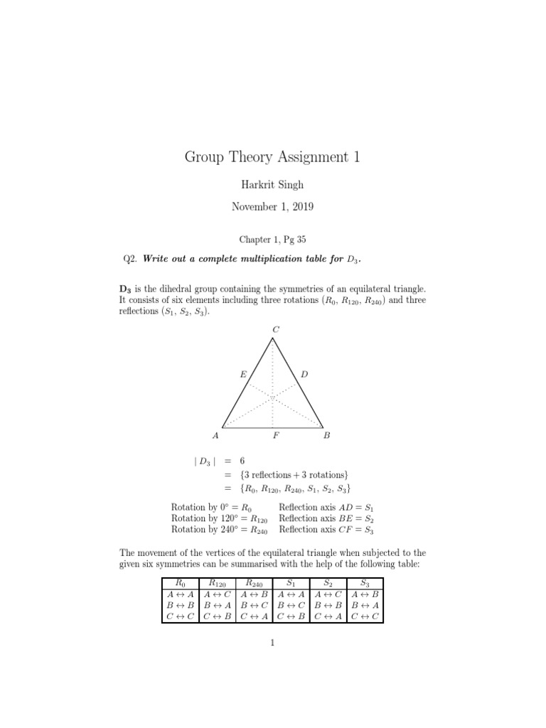 D3 Dihedral Group Multiplication Table | PDF