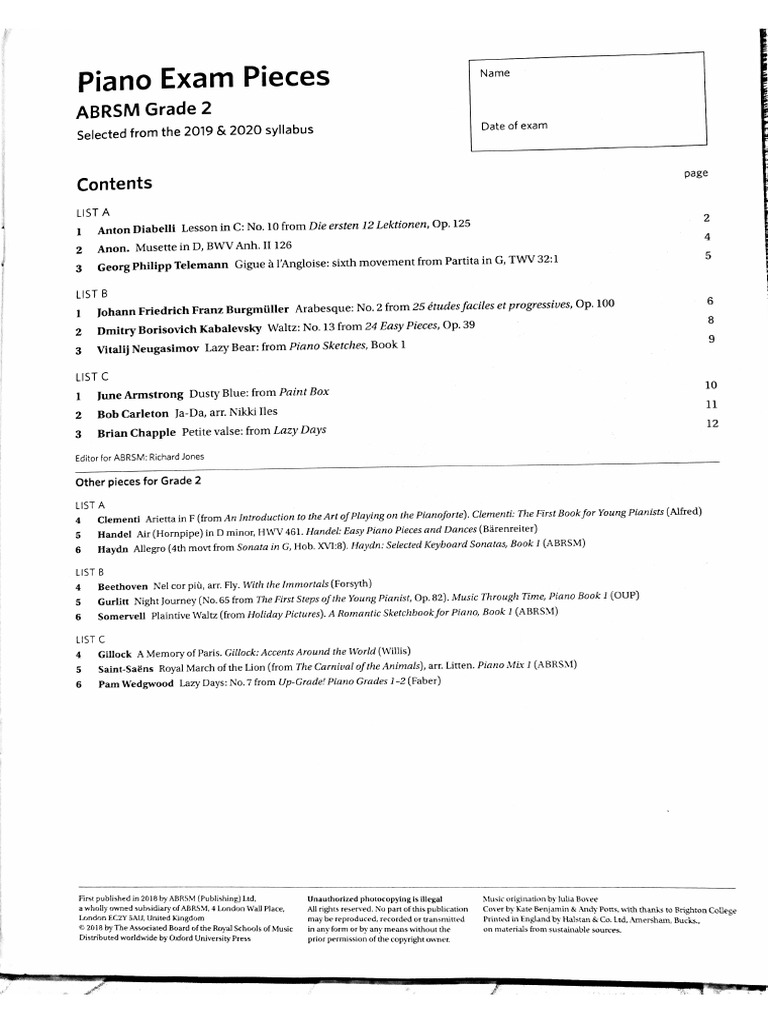 Grade 2 Piano 19-20 | PDF