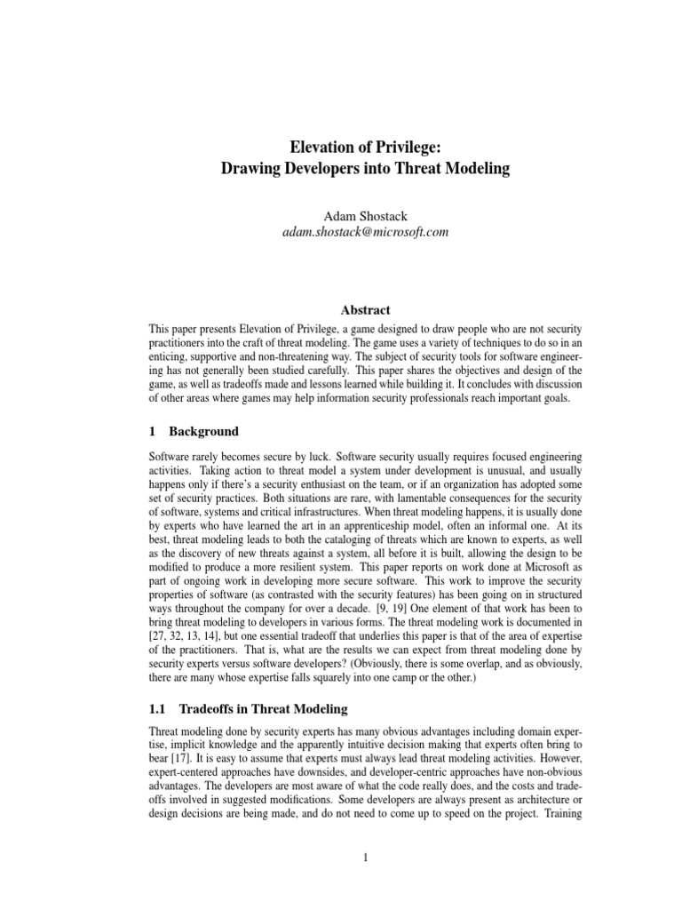 Elevation of Privilege: Drawing Developers Into Threat Modeling | PDF ...