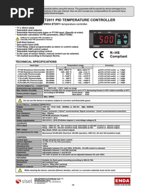 Thermostat PID Enda ET4420-230 - Compatible Pt100, J, K, T, S, R - Relais 2A SSR - Neuf Emballé