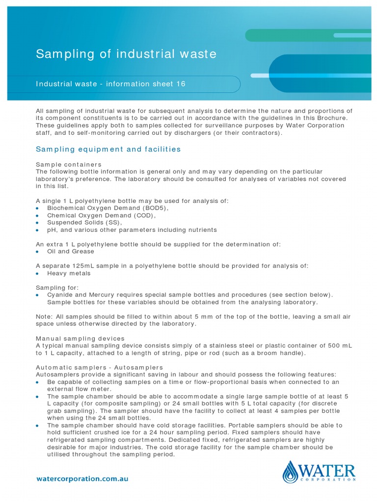 Industrial Waste Sampling Guidelines | PDF | Chemistry | Materials