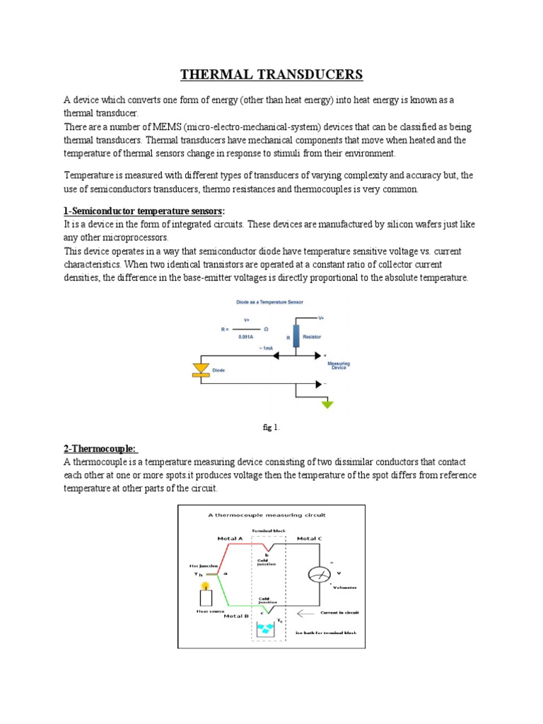 Classification and Operating Principles of Common Thermal Transducers