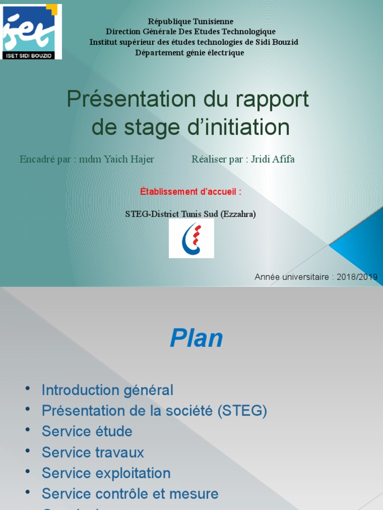 Rapport de stage à la STEG Ezzahra | PDF | Tunisie | Économie