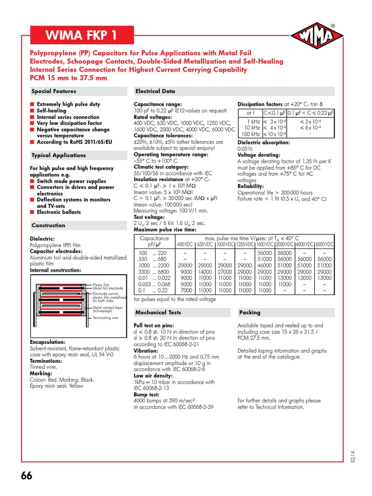 Wima FKP 1: Special Features Electrical Data | PDF | Capacitor ...