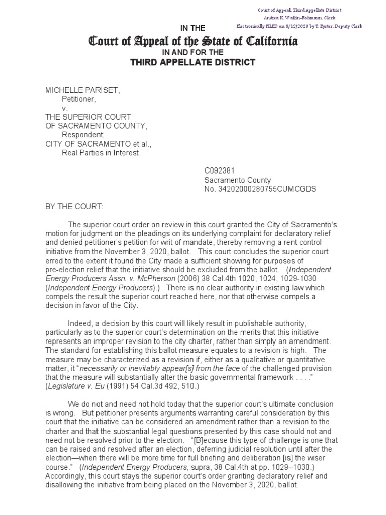 Sacramento Rent Control Ballot Measure Ruling (8.12.2020) PDF