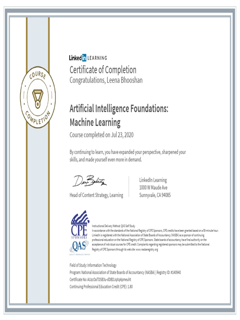 AI Foundations: Machine Learning Certificate | PDF