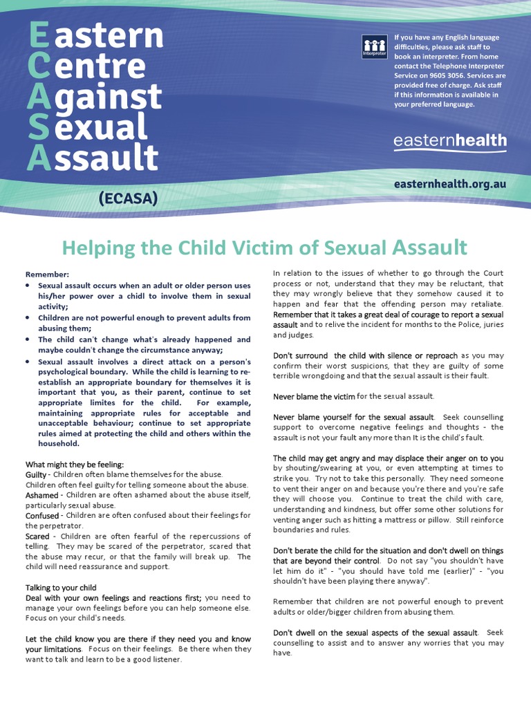 Helping The Child Victim of Sexual: Assault | PDF | Sexual Assault | Anger