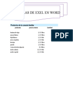 Tablas de Exel en Word y Animales