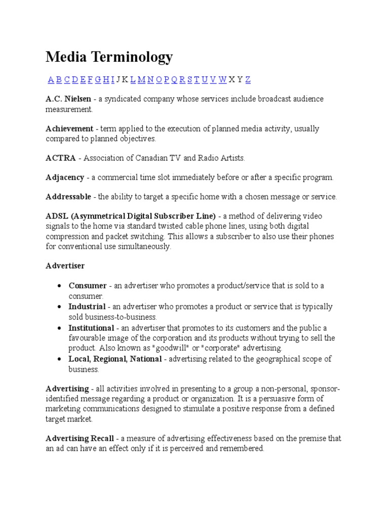 Media Terminology | PDF | Television | Audience Measurement