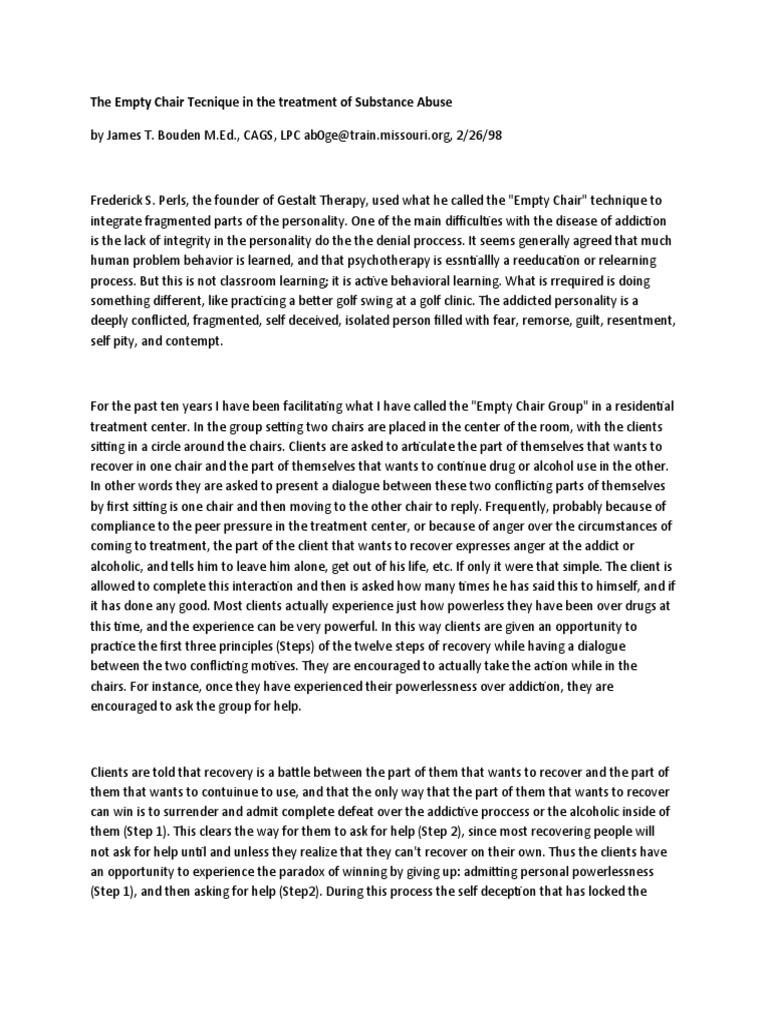 Empty Chair Technique for Addiction Recovery | PDF | Twelve Step ...