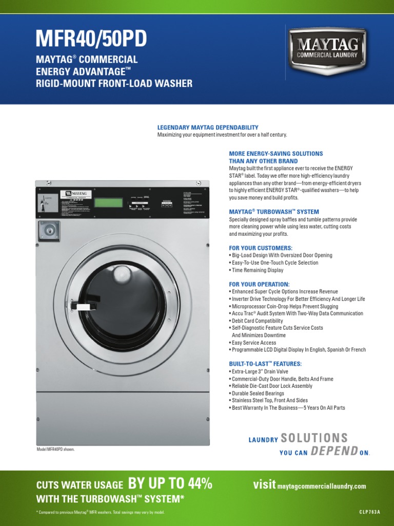 Maytag MFR40 MFR50PD Specifications PDF Washing Machine