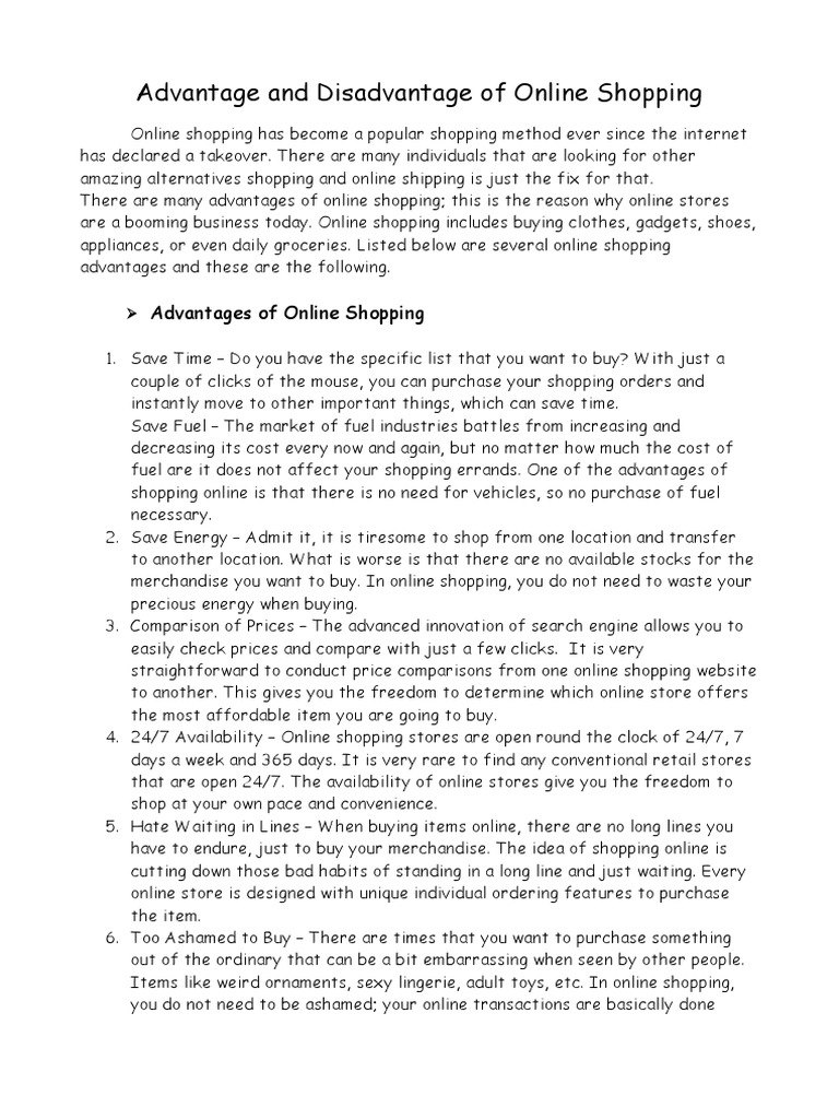 Advantage and Disadvantage of Online Shopping PDF Online Shopping