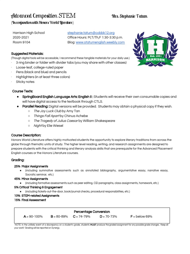 Advanced Composition STEM Syllabus | PDF | Plagiarism | Academic Dishonesty