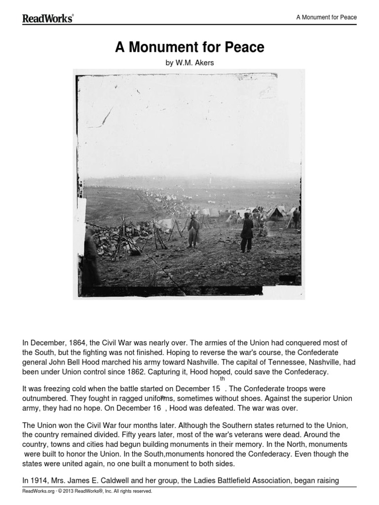 Answer Key A Monument For Peace PDF PDF American Civil War Confederate States Army