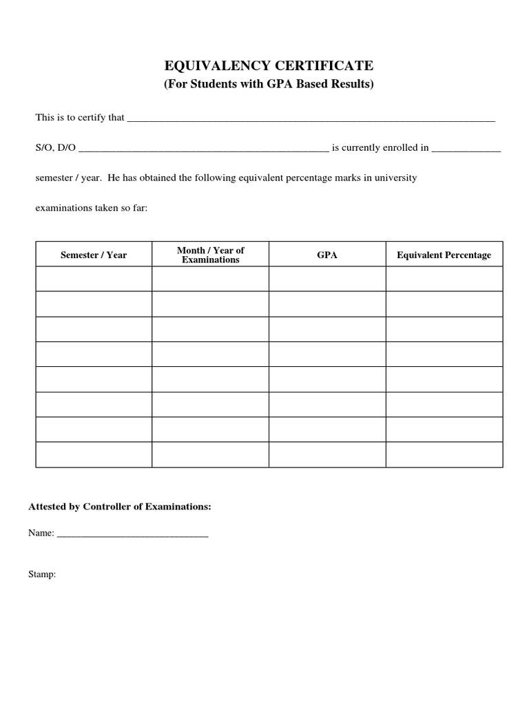 Equivalency Certificate Format for Students | PDF | Finance & Money ...