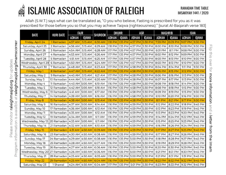 raleigh ramadan times