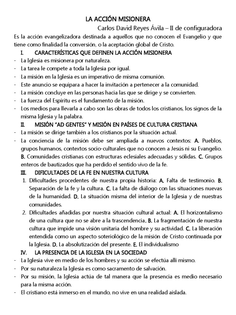 Acción Misionera de la Iglesia Católica | PDF | Misionero | Iglesia ...