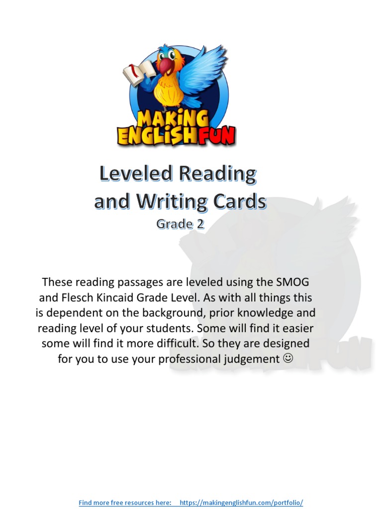 Reading and Writing Comprehension Cards Grade 2 PDF