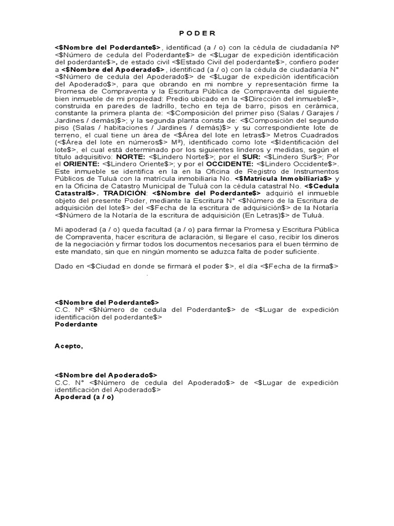 Modelo de Poder para Compraventa de Inmueble | PDF | Business