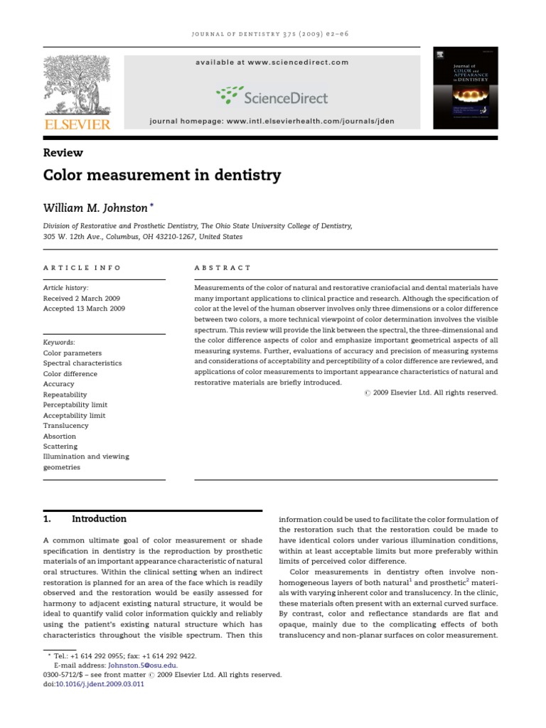 Color Measurement in Dentistry A Review of Spectral, Colorimetric, and Geometric Aspects PDF