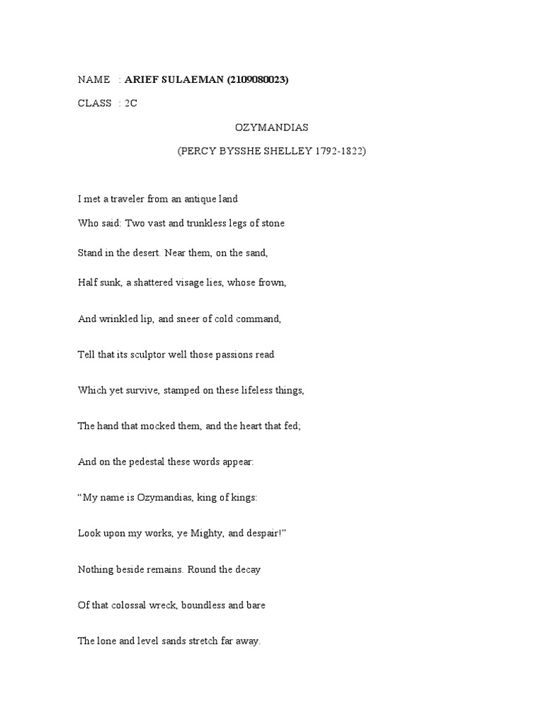 Ozymandias Arif Pdf Poems Poetry