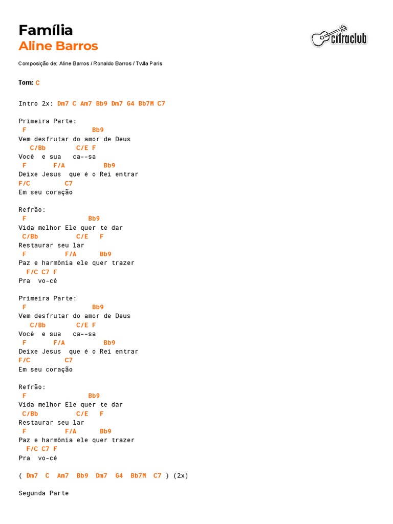 Cifra Club Aline Barros Família 1208 PDF PDF Textos religiosos