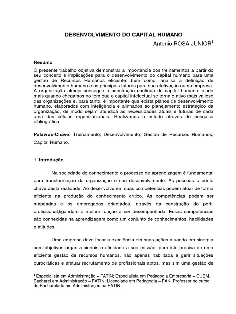 Capital Humano PDF | PDF | Gestão de recursos humanos | Competência