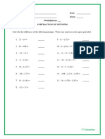 Name: - Date: - Grade & Section: - Score: - Worksheet No. - Subtraction of Integers