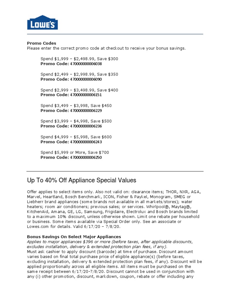 Lowe's Promo Codes and Special Offers for Appliance Purchases PDF
