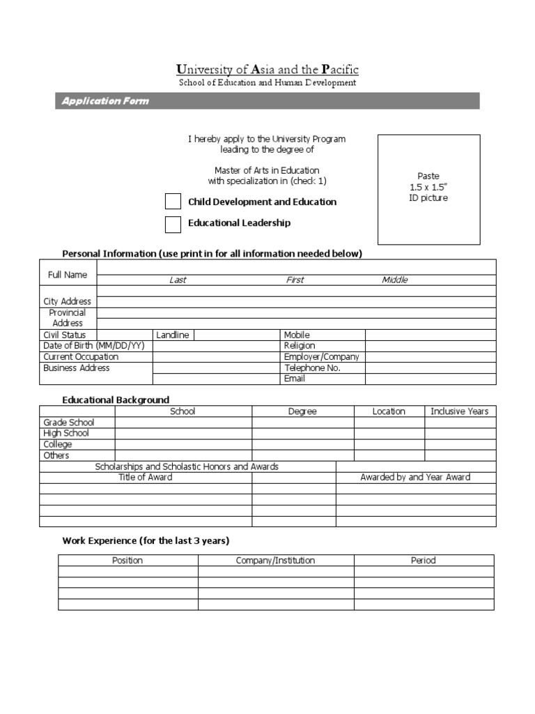 UAP Scholarship Application Form University And College Admission