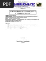 Activity Sheet in Mathematics 9 1 Quarter (Week 1)