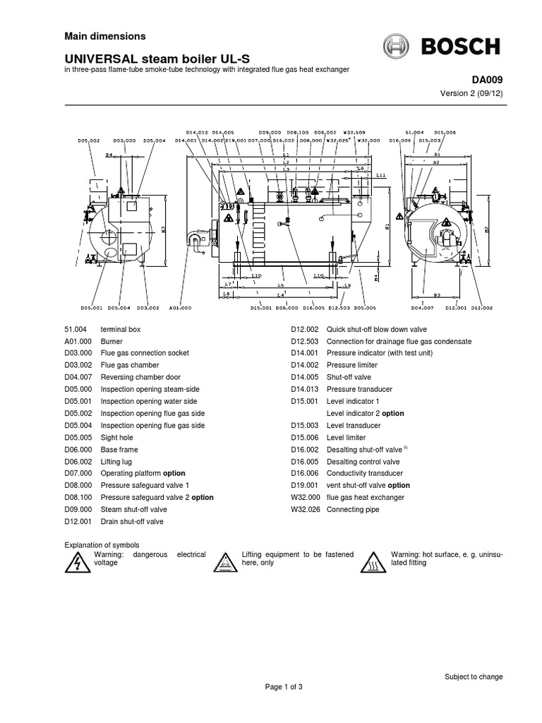 Universal Steam Boiler UL-S Dimensions | PDF | Boiler | Energy Technology