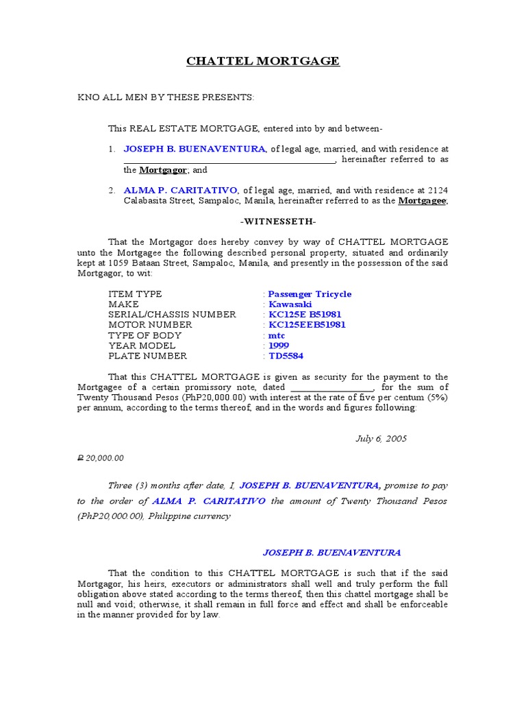 Chattel Mortgage PDF Mortgage Law Mortgage Loan
